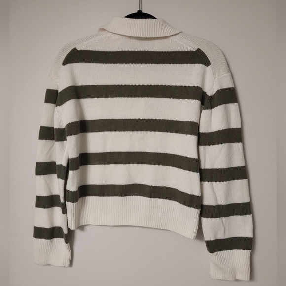 Rails Shae Polo Collar Ivory and Olive Green Stripe Preppy Sweater - Picture 3 of 9